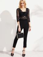 Shein Black Crochet Top Skinny Jumpsuit