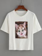 Shein Lovely Cat Print Simple T-shirt