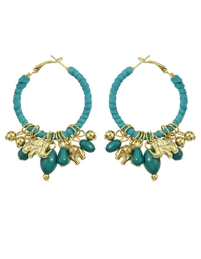 Shein Green Hanging Beads Women Large Hoop Earrings