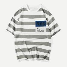 Shein Men Letter Print Striped Tee