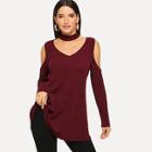 Shein Rib Knit Cold Shoulder Tee With Choker
