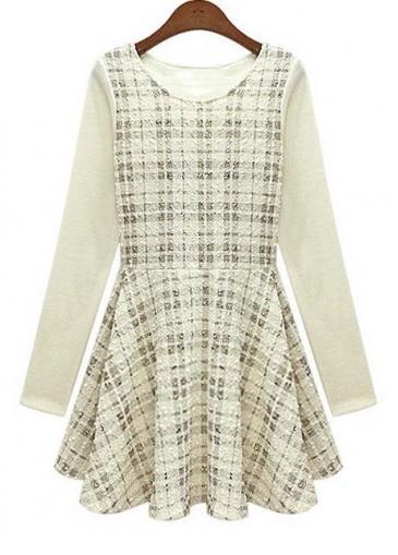 Rosewe Charming Empire Waist A Line Dress With Plaid Splicing