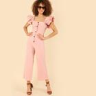 Shein Layered Ruffle Strap Button Up Jumpsuits