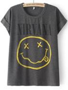 Shein Grey Short Sleeve Nirvana Face Irresistible Ugly Print T-shirt