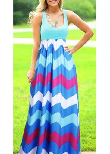 Rosewe Sleeveless High Waist Chevron Printed Dress