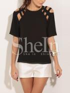 Shein Black Hollow Geometric Back Keyhole T-shirt