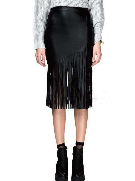 Shein Black Slim Tassel Pu Skirt