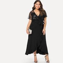 Shein Plus Semi Sheer Bodice Tie Waist Dress