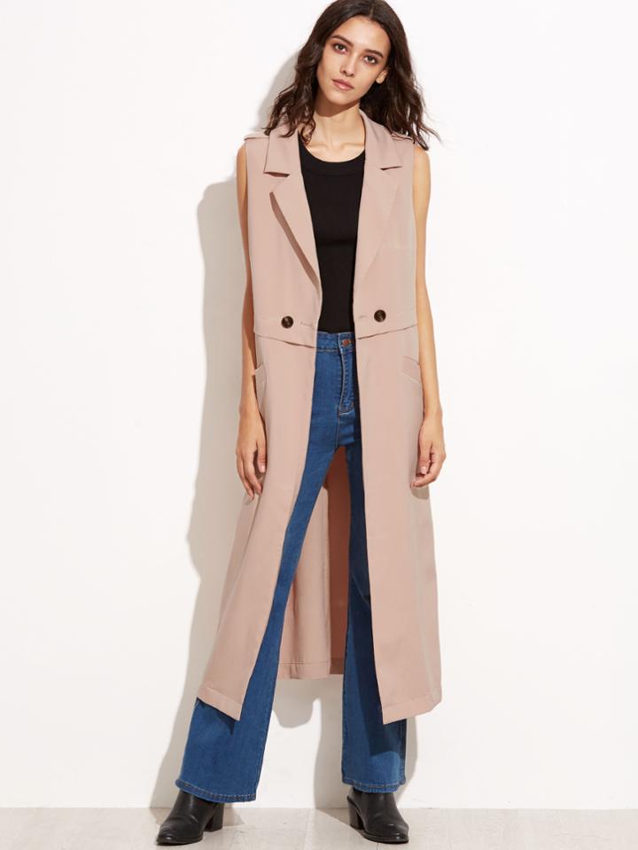 Shein Pink Side Slit Sleeveless Trench Coat