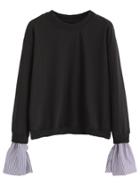 Shein Black Contrast Striped Cuff Sweatshirt