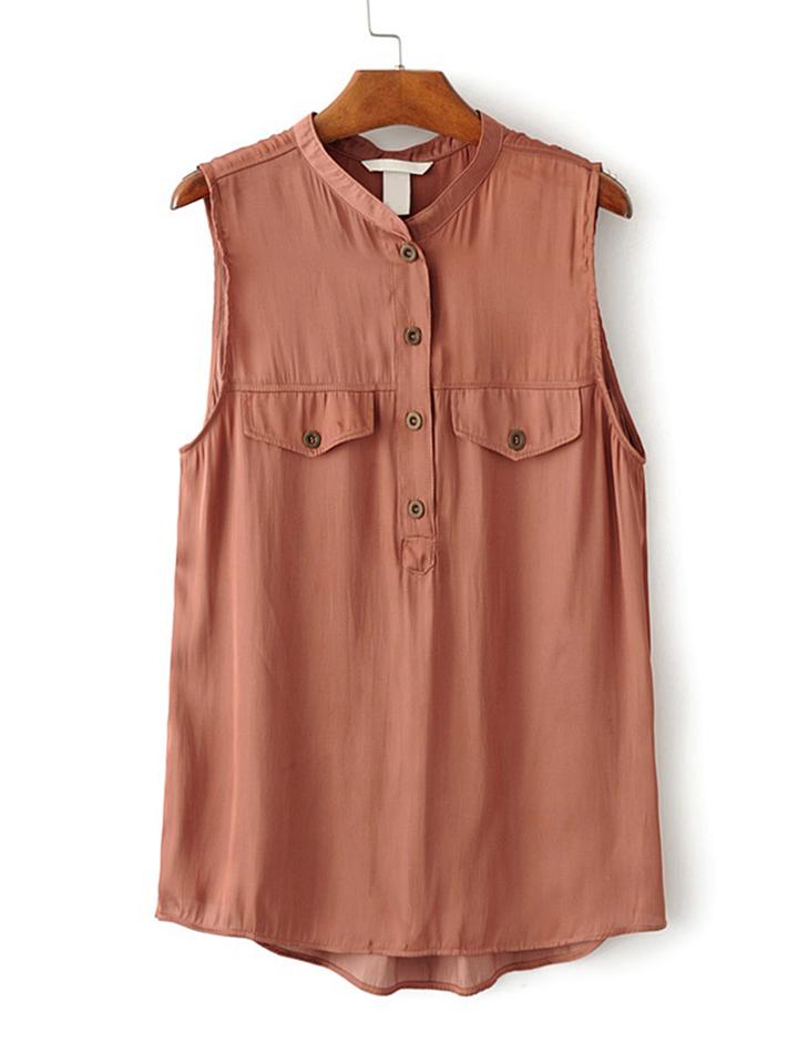 Shein Band Collar High Low Sleeveless Blouse