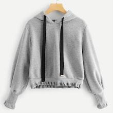 Shein Solid Drawstring Hooded Sweatshirt
