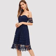 Shein Off Shoulder Lace Solid Dress
