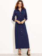 Shein Navy Self Tie Metal Button Chiffon Shirt Dress