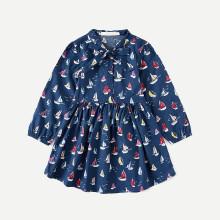 Shein Girls Sailboat Print Tie Detail Dress