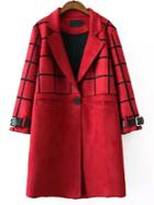 Shein Red Lapel Plaid Single Button Long Coat