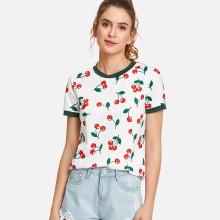Shein Cherry Print Ringer Tee