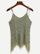 Shein Army Green Fringe Knitted Cami Top
