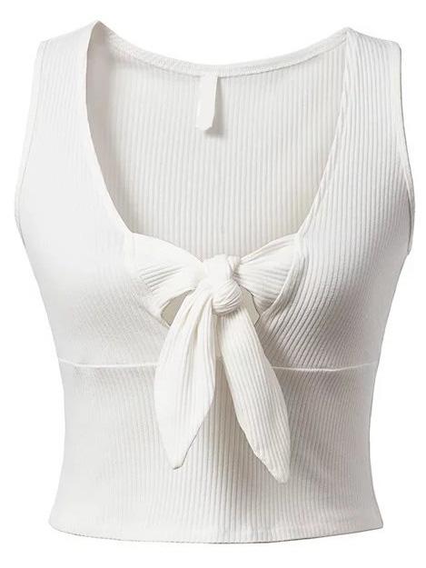 Shein White Deep V Neck Knot Front Sleeveless T-shirt