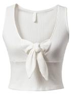 Shein White Deep V Neck Knot Front Sleeveless T-shirt