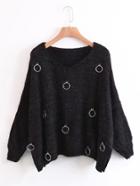 Shein Ring Embellished Drop Shoulder Side Slit Sweater