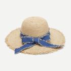 Shein Bow Tie Frayed Trim Straw Hat
