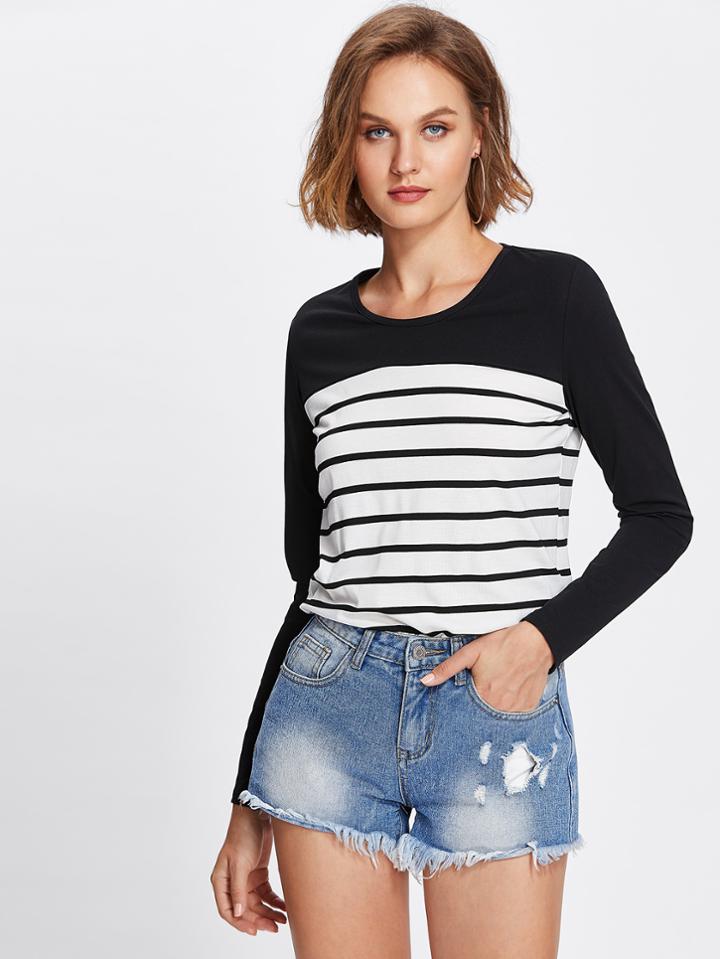 Shein Two Tone Striped Tee