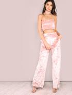 Shein Pink Velvet Bandeau Top With Pants