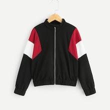 Shein Girls Zip Up Color-block Sweatshirt