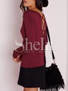 Shein Burgundy Crew Neck Hollow Out T-shirt
