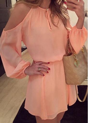 Rosewe Slit Design Long Sleeve Coral Mini Dress