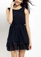 Rosewe Black Lace Above Knee Dress With Round Neck