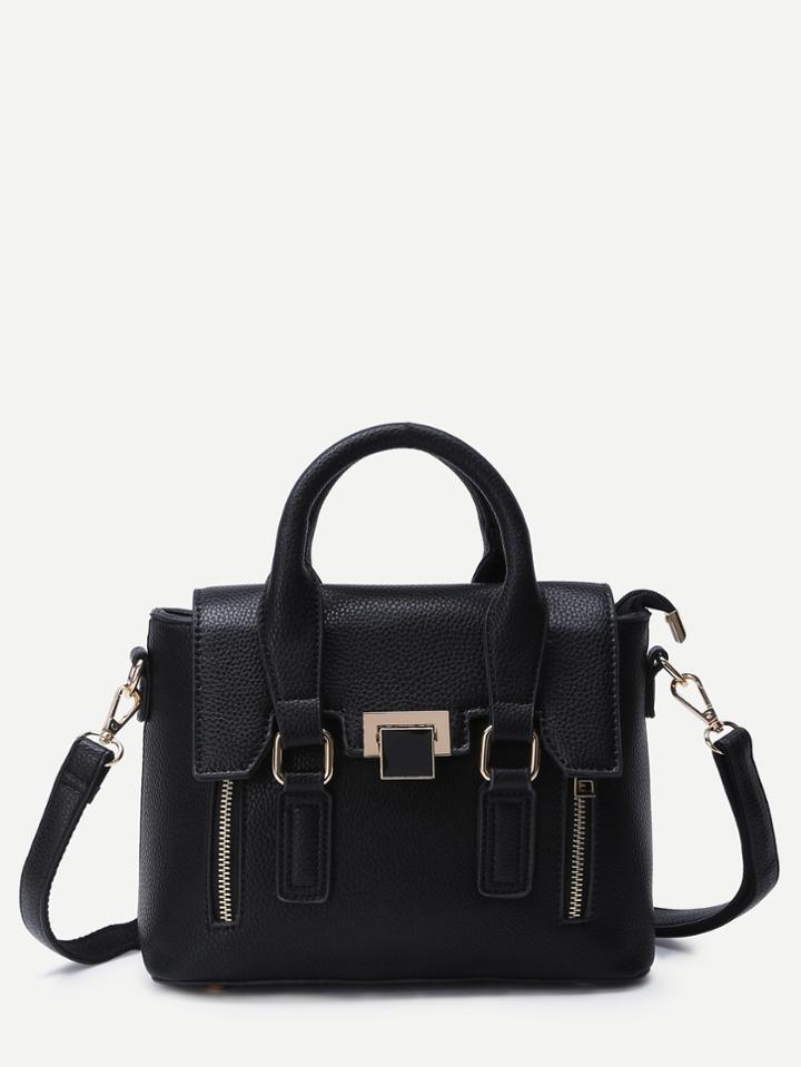 Shein Black Dual Handles Zip Detail Satchel Bag