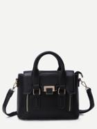 Shein Black Dual Handles Zip Detail Satchel Bag