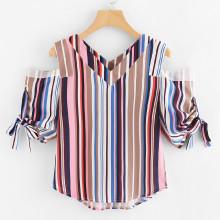 Shein Open Shoulder Striped Top