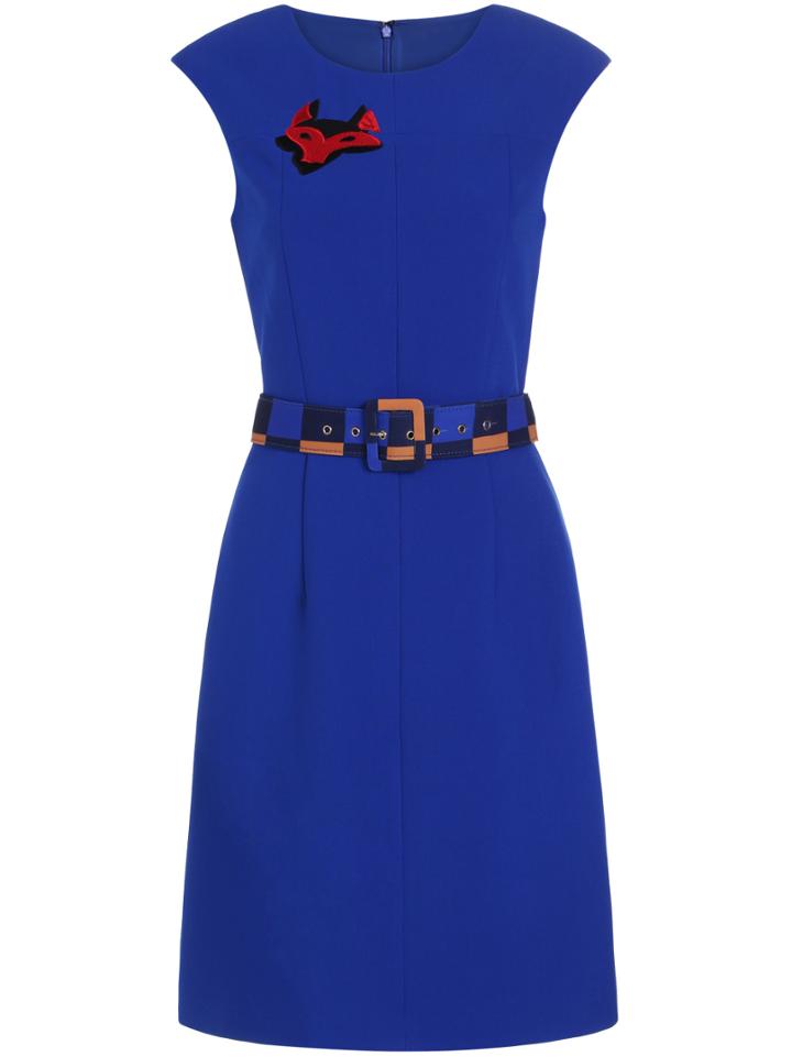 Shein Blue Round Neck Cap Sleeve Embroidered Drawstring Dress