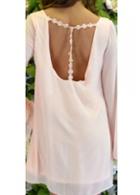 Rosewe Pink Round Neck Flare Sleeve Hollow Back Dress