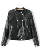 Shein Black Stand Collar Diamond Patterned Crop Jacket