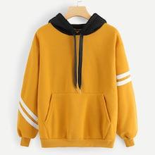 Shein Kangaroo Pocket Stripe Contrast Hoodie