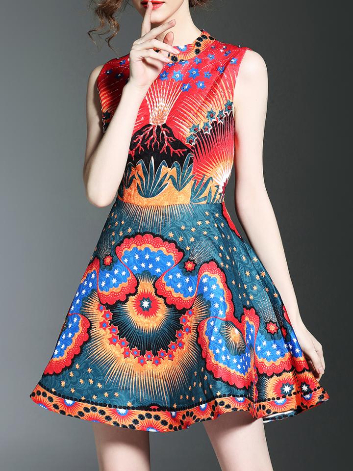 Shein Flowers Jacquard Beading A-line Dress