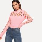Shein Square Cutout Insert Solid Fitted Tee