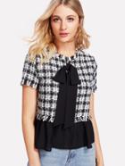 Shein Contrast Bow And Hem Tweed Top