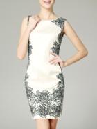 Shein Nude Contrast Lace Embroidered Sheath Dress
