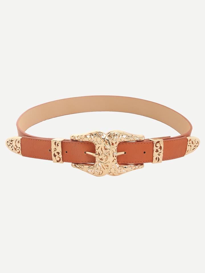 Shein Camel Vintage Inspired Two-buckle Belt