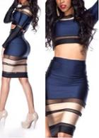 Rosewe Round Neck Color Block Tops With Skirt Two Pieces