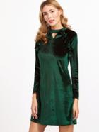Shein Green Double Keyhole Ruffle Trim Velvet Dress