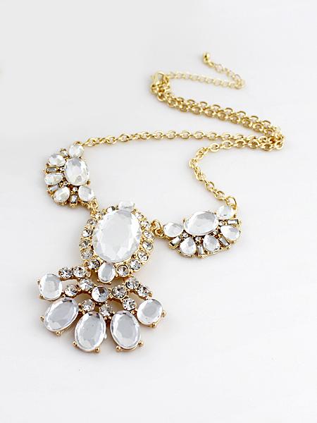 Shein White Gemstone Gold Chain Necklace