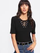 Shein Eyelet Lace Up Ribbed T-shirt