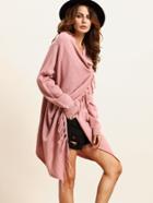 Shein Pink Knitted Tassel Trim Asymmetrical Long Sleeve Outerwear
