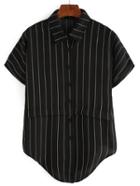 Shein Vertical Stripe Curved Hem Blouse